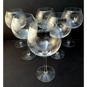 Set of 6 Toscany Etched / Hand Blown Wine Glasses